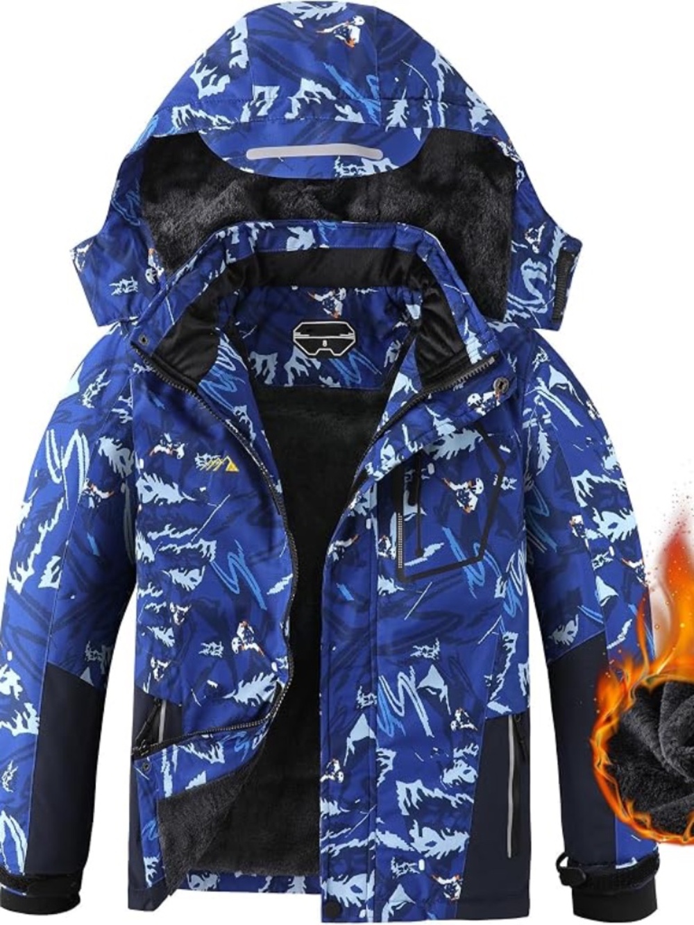 AFILOK Kid's Ski Jacket Waterproof Fleece Lined Windproof Hooded Sz 10-12 WARM
